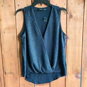 Apt. 9 Black Sleeveless Blouse with Silver Dots